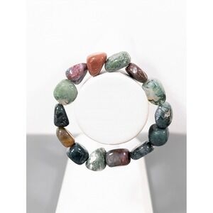Natural Polished Stone Bead Stretch Bracelet 6.5" Earthy Artisan Style